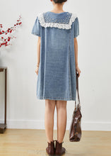 Load image into Gallery viewer, Cute Blue Peter Pan Collar Nail Bead Denim Vacation Dress Summer