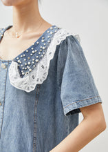 Load image into Gallery viewer, Cute Blue Peter Pan Collar Nail Bead Denim Vacation Dress Summer