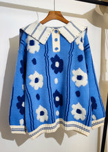 Load image into Gallery viewer, Cute Blue Sailor Collar Jacquard Nail Bead Knitted Sweater Tops Winter