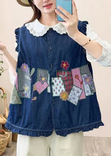 Load image into Gallery viewer, Cute Navy Embroidered Patchwork Button Waistcoat Sleeveless