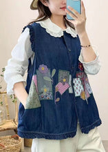 Load image into Gallery viewer, Cute Navy Embroidered Patchwork Button Waistcoat Sleeveless