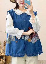 Load image into Gallery viewer, Cute Navy Embroidered Patchwork Button Waistcoat Sleeveless