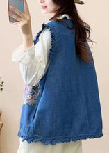 Load image into Gallery viewer, Cute Navy Embroidered Patchwork Button Waistcoat Sleeveless