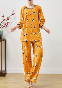 Cute Orange Panda Print Cotton Two Pieces Set Fall