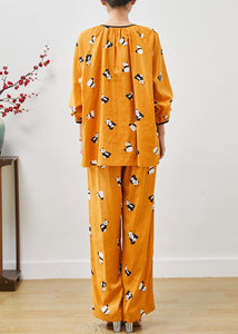 Cute Orange Panda Print Cotton Two Pieces Set Fall