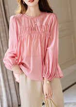 Load image into Gallery viewer, Cute Pink O-Neck Patchwork Silk Top Fall