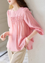 Load image into Gallery viewer, Cute Pink O-Neck Patchwork Silk Top Fall