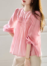 Load image into Gallery viewer, Cute Pink O-Neck Patchwork Silk Top Fall