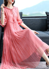 Load image into Gallery viewer, Cute Pink O-Neck Patchwork Wrinkled Silk Maxi Dress Summer