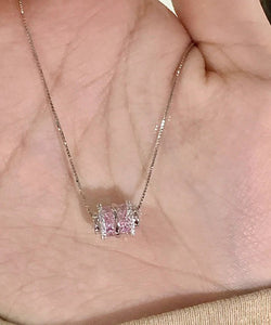 Cute Pink Sterling Silver Zircon Princess Necklace