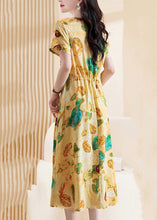 Load image into Gallery viewer, Cute Yellow Print Tie Waist Maxi Dresses Short Sleeve