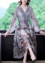 Load image into Gallery viewer, Cyan Ruffled Patchwork Tie Waist Tulle Holiday Long Dress Long Sleeve