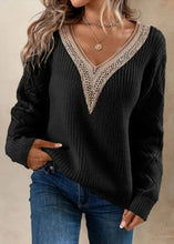 Load image into Gallery viewer, DIY Apricot V Neck Hollow Out Knit Pullover Fall