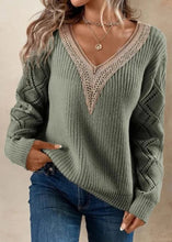 Load image into Gallery viewer, DIY Apricot V Neck Hollow Out Knit Pullover Fall