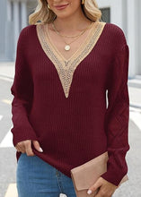 Load image into Gallery viewer, DIY Apricot V Neck Hollow Out Knit Pullover Fall