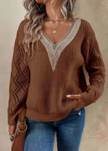 Load image into Gallery viewer, DIY Apricot V Neck Hollow Out Knit Pullover Fall