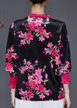 Load image into Gallery viewer, DIY Black Bow Collar Print Silk Velour Shirt Spring