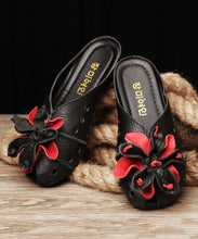 Load image into Gallery viewer, DIY Black Cowhide Leather Splicing Slide Sandals