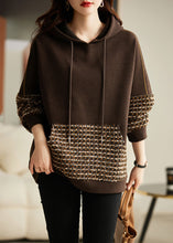 Load image into Gallery viewer, DIY Brown Hooded Patchwork Cotton Sweatshirt Streetwear Spring