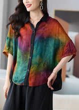 Load image into Gallery viewer, DIY Colorblock Peter Pan Collar Button Patchwork Silk Shirts Summer