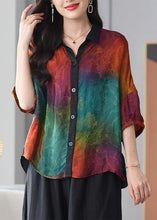 Load image into Gallery viewer, DIY Colorblock Peter Pan Collar Button Patchwork Silk Shirts Summer