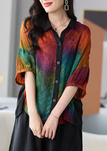 Load image into Gallery viewer, DIY Colorblock Peter Pan Collar Button Patchwork Silk Shirts Summer