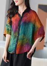 Load image into Gallery viewer, DIY Colorblock Peter Pan Collar Button Patchwork Silk Shirts Summer