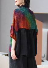 Load image into Gallery viewer, DIY Colorblock Peter Pan Collar Button Patchwork Silk Shirts Summer