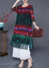 Load image into Gallery viewer, DIY Colorblock Print Side Open Chiffon Long Dress Half Sleeve