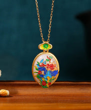 Load image into Gallery viewer, DIY Gold Ancient Gold Jade Enamel Floral Pendant Necklace