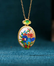 Load image into Gallery viewer, DIY Gold Ancient Gold Jade Enamel Floral Pendant Necklace