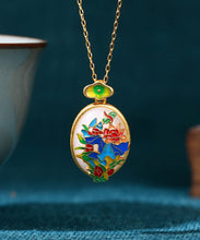 Load image into Gallery viewer, DIY Gold Ancient Gold Jade Enamel Floral Pendant Necklace