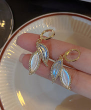 Load image into Gallery viewer, DIY Gold Copper Overgild Zircon Leaves Drop Earrings