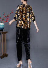 Load image into Gallery viewer, DIY Golden Floral Oversized Zircon Silk Velour Two Pieces Set Summer