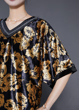 Load image into Gallery viewer, DIY Golden Floral Oversized Zircon Silk Velour Two Pieces Set Summer