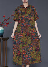 Load image into Gallery viewer, DIY Green Hooded Print Silk Dresses Summer