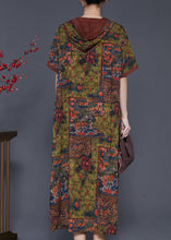 Load image into Gallery viewer, DIY Green Hooded Print Silk Dresses Summer