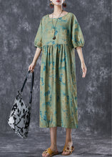 Load image into Gallery viewer, DIY Green Oversized Print Linen Vacation Dress Lantern Sleeve