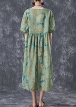 Load image into Gallery viewer, DIY Green Oversized Print Linen Vacation Dress Lantern Sleeve