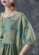 Load image into Gallery viewer, DIY Green Oversized Print Linen Vacation Dress Lantern Sleeve