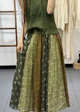 Load image into Gallery viewer, DIY Green Print Wrinkled Elastic Waist Linen Skirt Spring