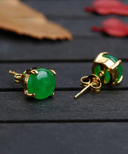 Load image into Gallery viewer, DIY Green Sterling Silver Inlaid Jade Stud Earrings