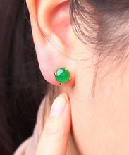 Load image into Gallery viewer, DIY Green Sterling Silver Inlaid Jade Stud Earrings