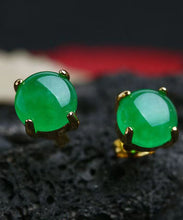 Load image into Gallery viewer, DIY Green Sterling Silver Inlaid Jade Stud Earrings