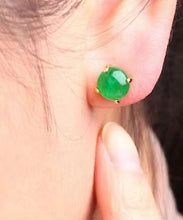 Load image into Gallery viewer, DIY Green Sterling Silver Inlaid Jade Stud Earrings