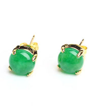 Load image into Gallery viewer, DIY Green Sterling Silver Inlaid Jade Stud Earrings