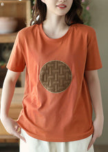 Load image into Gallery viewer, DIY Orange O-Neck Patchwork Cotton T Shirt Short Sleeve