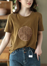 Load image into Gallery viewer, DIY Orange O-Neck Patchwork Cotton T Shirt Short Sleeve