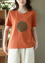 Load image into Gallery viewer, DIY Orange O-Neck Patchwork Cotton T Shirt Short Sleeve