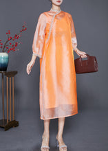 Load image into Gallery viewer, DIY Orange Stand Collar Lace Patchwork Silk Dress Bracelet Sleeve